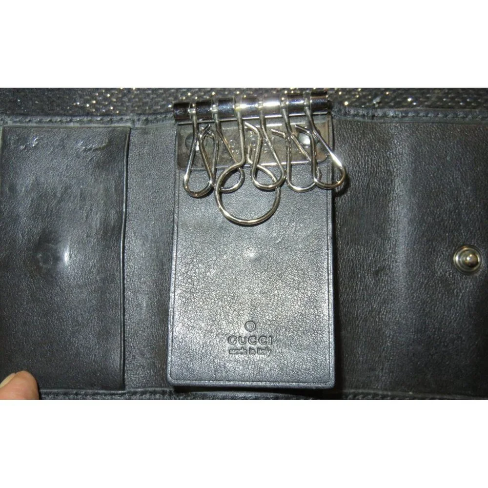 Gucci GG Guccissima Black Italian leather vintage monogram key holder wallet